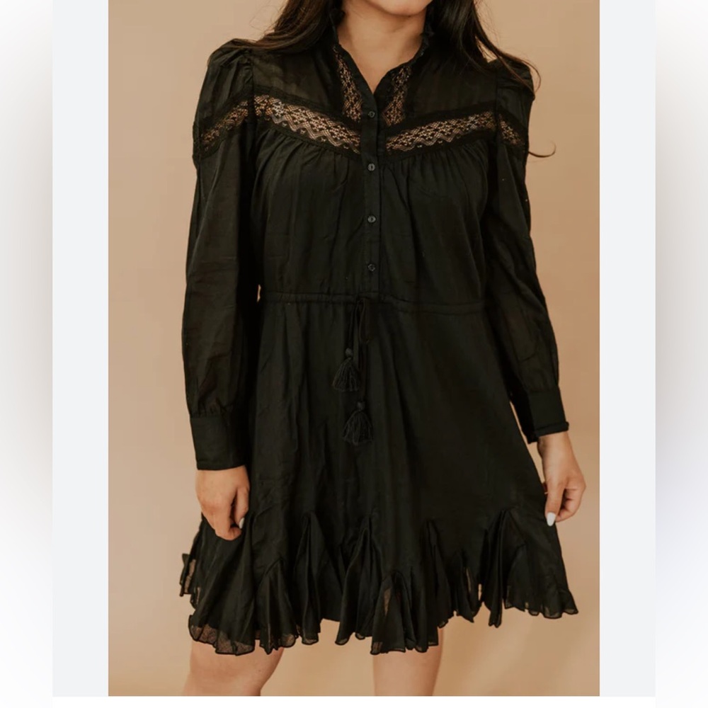 Black Boho tie Waist dress sz medium dress.